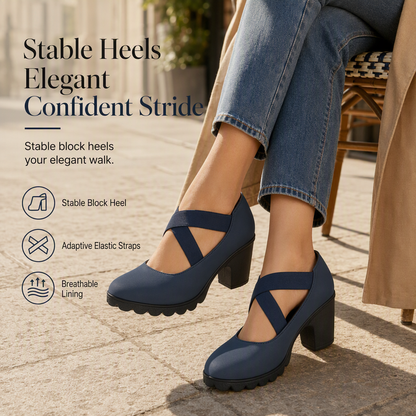📢📢50% Off!!!🎉✨Women's Mary Jane shoes with a round toe, crisscross straps, block heel, platform, and cutouts, high heels