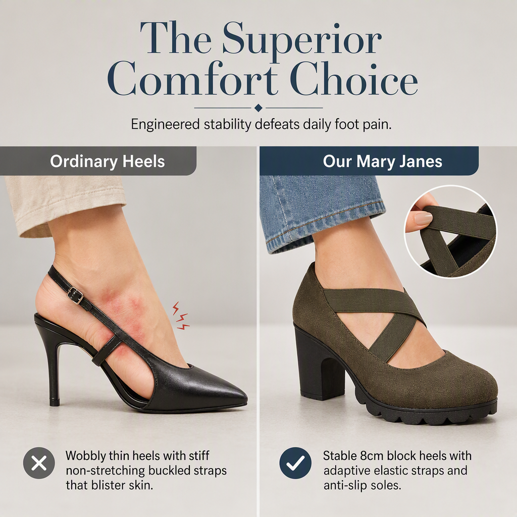 📢📢50% Off!!!🎉✨Women's Mary Jane shoes with a round toe, crisscross straps, block heel, platform, and cutouts, high heels