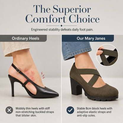 📢📢50% Off!!!🎉✨Women's Mary Jane shoes with a round toe, crisscross straps, block heel, platform, and cutouts, high heels