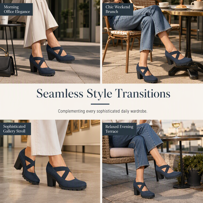 📢📢50% Off!!!🎉✨Women's Mary Jane shoes with a round toe, crisscross straps, block heel, platform, and cutouts, high heels