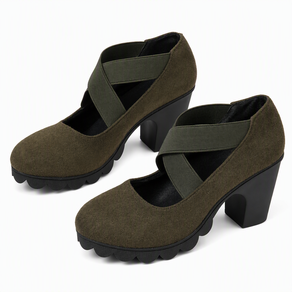 📢📢50% Off!!!🎉✨Women's Mary Jane shoes with a round toe, crisscross straps, block heel, platform, and cutouts, high heels