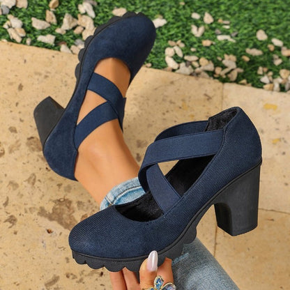 📢📢50% Off!!!🎉✨Women's Mary Jane shoes with a round toe, crisscross straps, block heel, platform, and cutouts, high heels