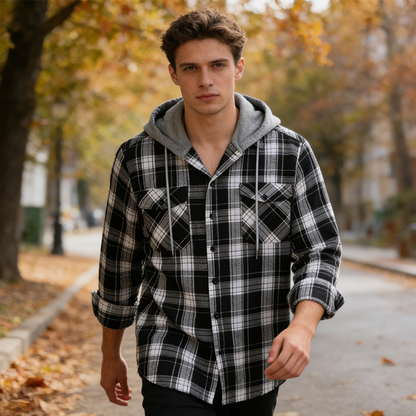 🧢Men's Plaid Flannel Hooded Shirt Jacket – Warm, Comfortable & Effortlessly Stylish