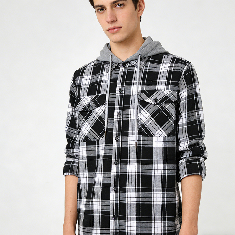 Men's Plaid Flannel Hooded Shirt Jacket