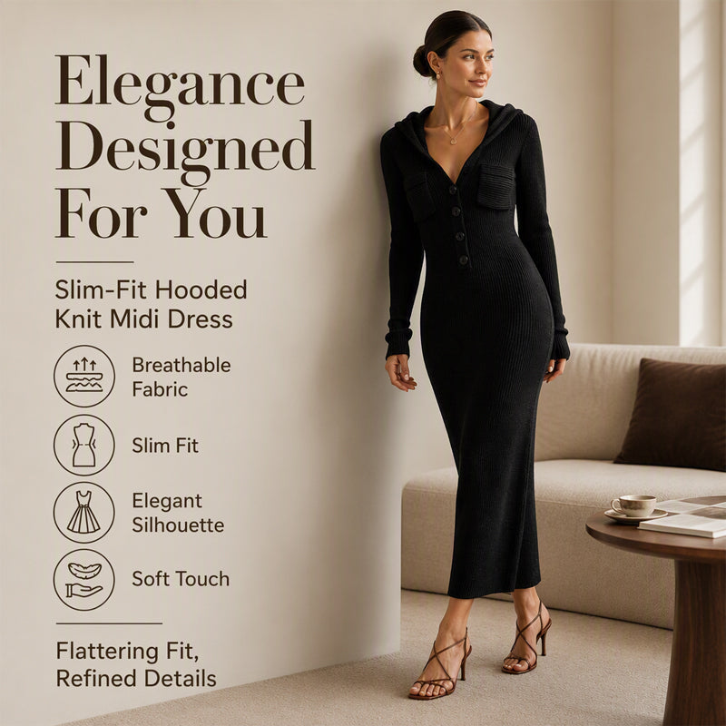 Women's Ribbed Knit Hooded Maxi Dress