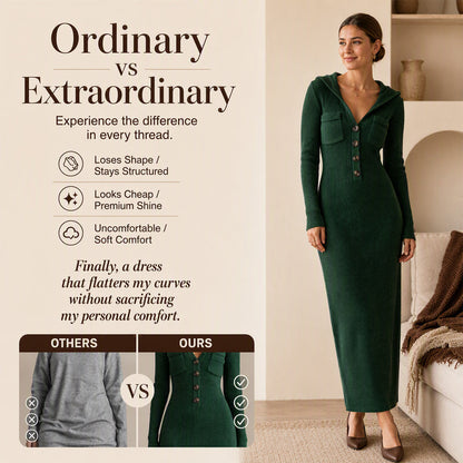 Women's Ribbed Knit Hooded Maxi Dress