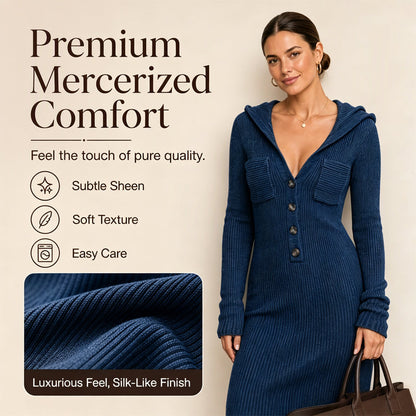 Women's Ribbed Knit Hooded Maxi Dress