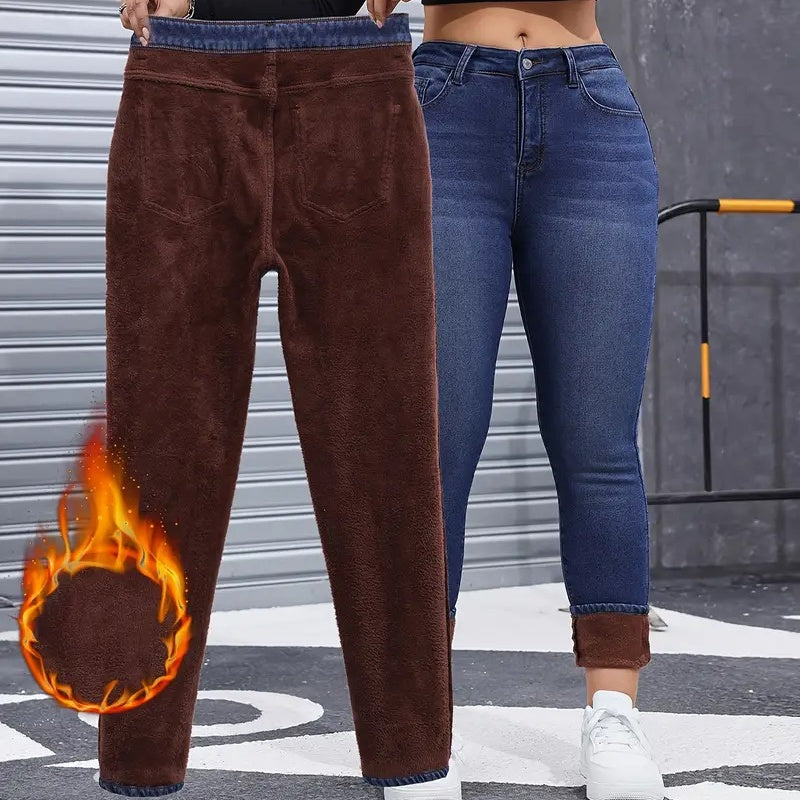 ❄️ Warm Denim Without the Bulk | Women's High-Stretch Plush-Lined Skinny Jeans