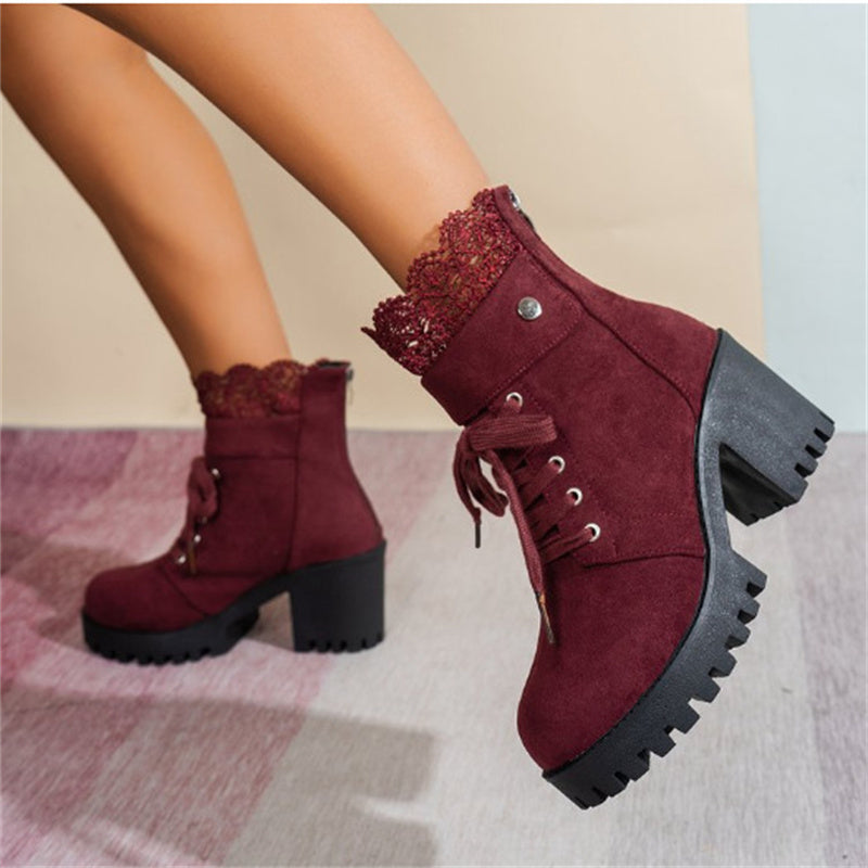 👢 Lace-Up Style, Stable Steps | Women's Chunky-Heel Ankle Booties