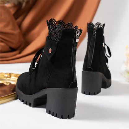 👢 Lace-Up Style, Stable Steps | Women's Chunky-Heel Ankle Booties