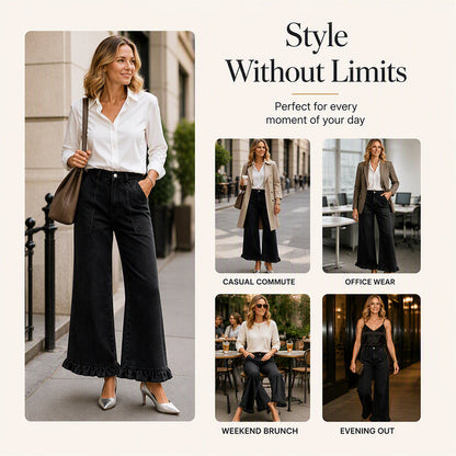 Women's Chic Ruffled Hem Straight Leg Jeans