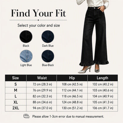 Women's Chic Ruffled Hem Straight Leg Jeans