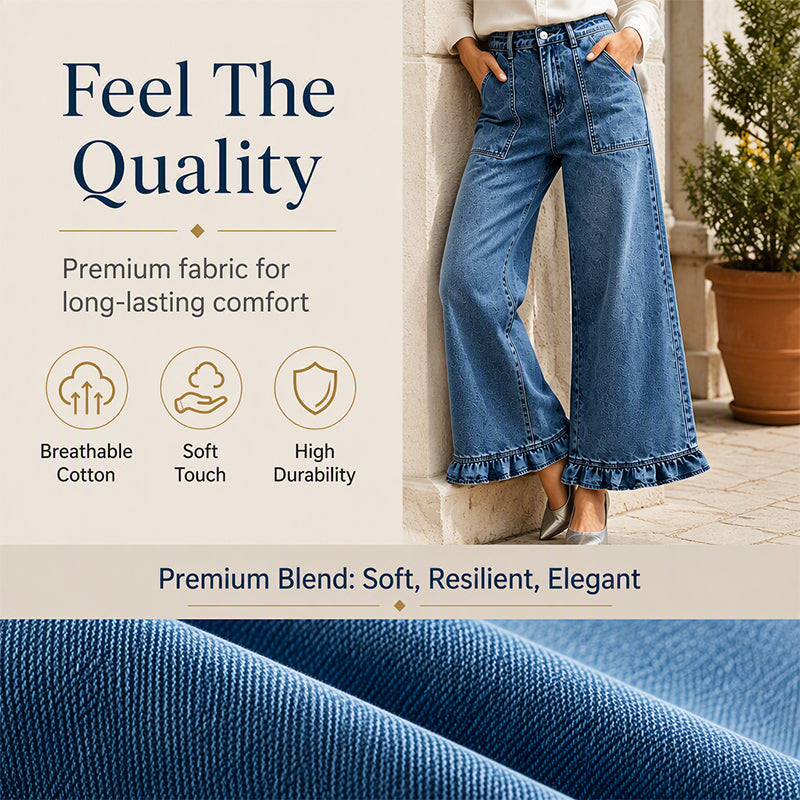 Women's Chic Ruffled Hem Straight Leg Jeans