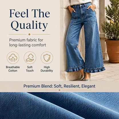 Women's Chic Ruffled Hem Straight Leg Jeans