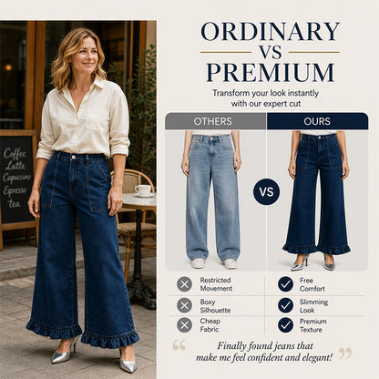 Women's Chic Ruffled Hem Straight Leg Jeans