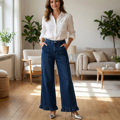 Women's Chic Ruffled Hem Straight Leg Jeans
