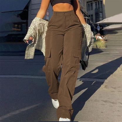 👖 More Pockets, Easy Movement | Women's High-Waist Straight-Leg Cargo Pants