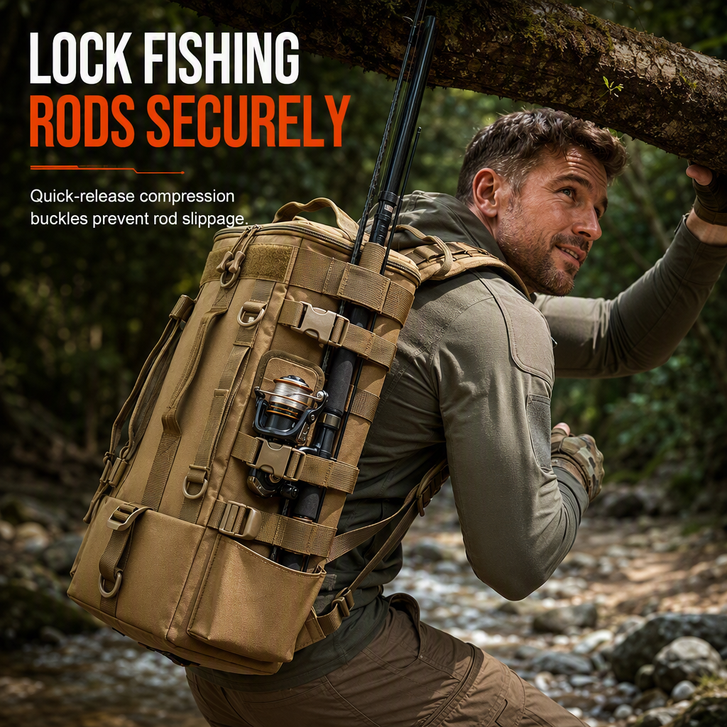 ⌛Limited-Time Offer-Men's Outdoor Fishing Backpack Large Capacity Multi-functional Travel Bag with Rod Holder Lure Tackle Bag