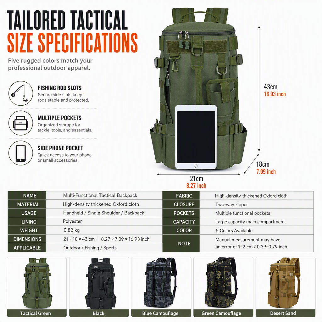 ⌛Limited-Time Offer-Men's Outdoor Fishing Backpack Large Capacity Multi-functional Travel Bag with Rod Holder Lure Tackle Bag