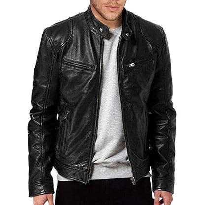 💯 Premium Look, Everyday Ease | Men's PU Leather Stand-Collar Zip-Up Jacket