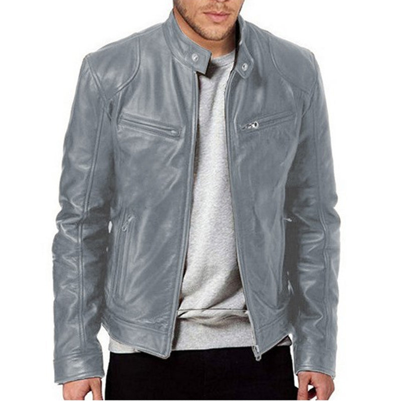 💯 Premium Look, Everyday Ease | Men's PU Leather Stand-Collar Zip-Up Jacket
