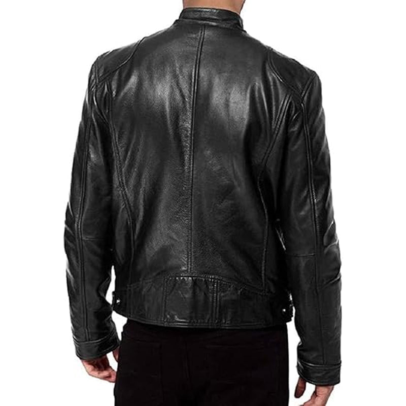 💯 Premium Look, Everyday Ease | Men's PU Leather Stand-Collar Zip-Up Jacket