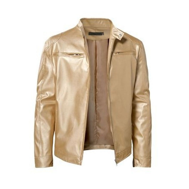 💯 Premium Look, Everyday Ease | Men's PU Leather Stand-Collar Zip-Up Jacket