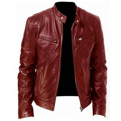 💯 Premium Look, Everyday Ease | Men's PU Leather Stand-Collar Zip-Up Jacket