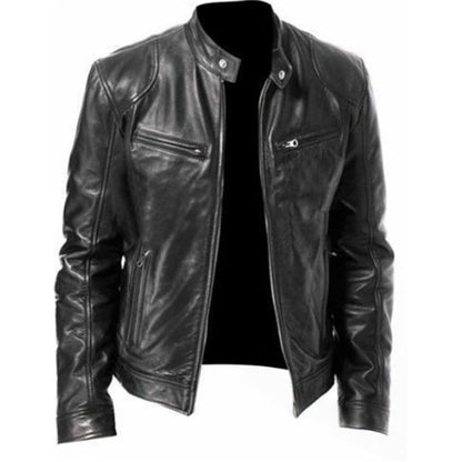💯 Premium Look, Everyday Ease | Men's PU Leather Stand-Collar Zip-Up Jacket