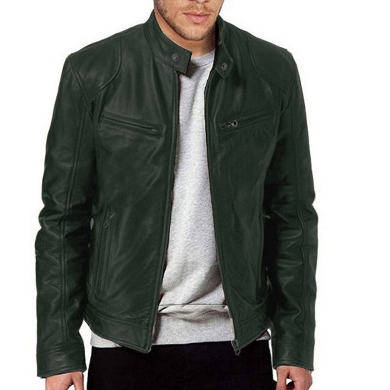 💯 Premium Look, Everyday Ease | Men's PU Leather Stand-Collar Zip-Up Jacket