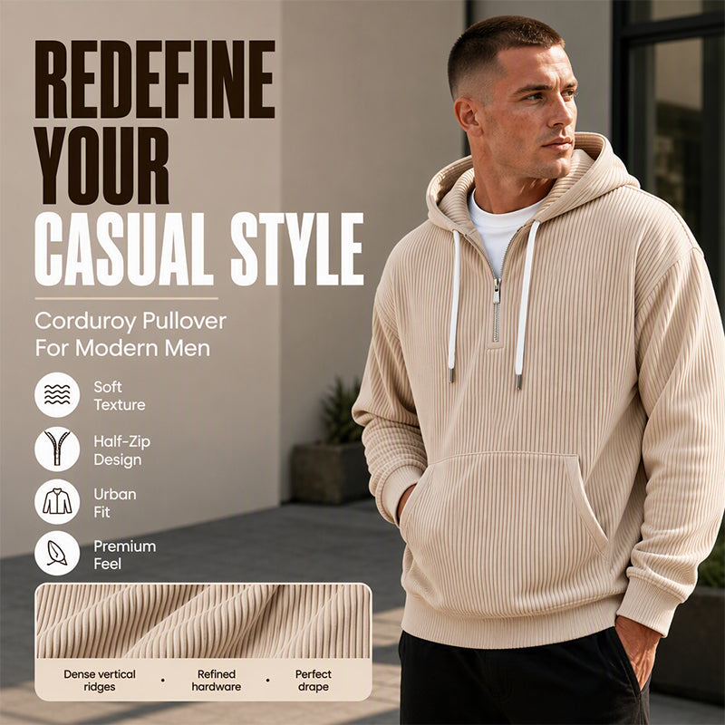 Men's Casual Half-Zip Corduroy Hoodie