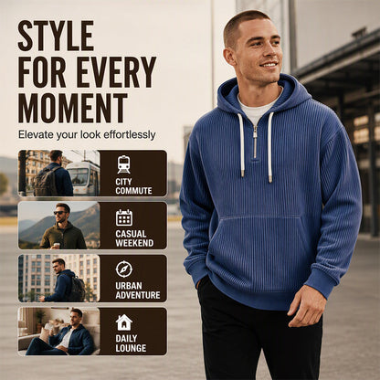 Men's Casual Half-Zip Corduroy Hoodie