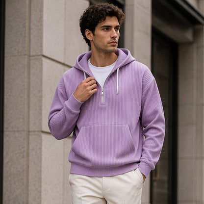 Men's Casual Half-Zip Corduroy Hoodie