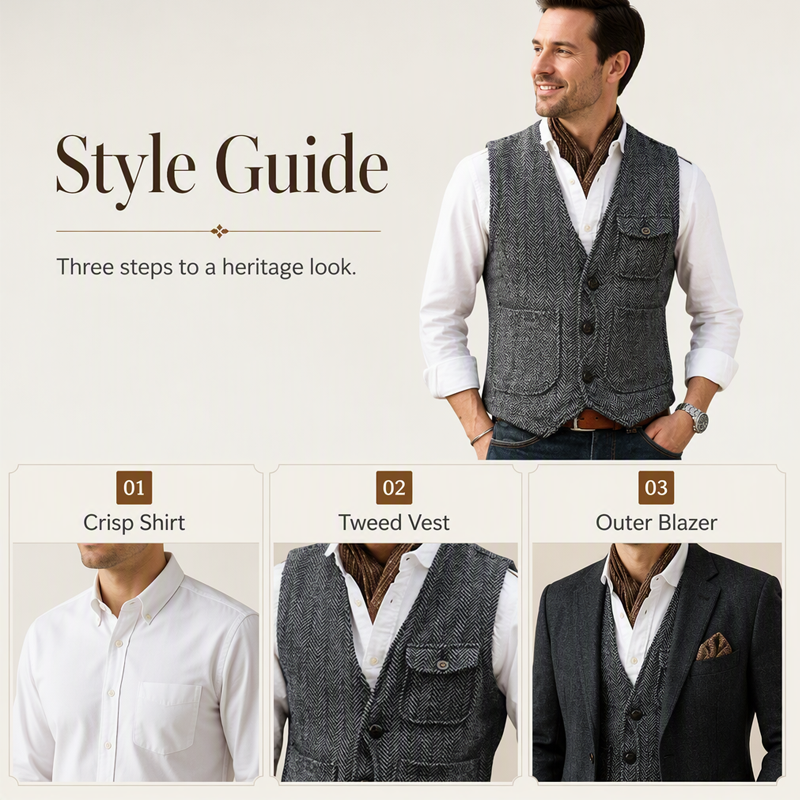 ✨ Vintage Smart Style | Men's Textured V-Neck Casual Waistcoat