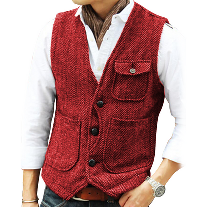 ✨ Vintage Smart Style | Men's Textured V-Neck Casual Waistcoat