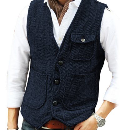 ✨ Vintage Smart Style | Men's Textured V-Neck Casual Waistcoat