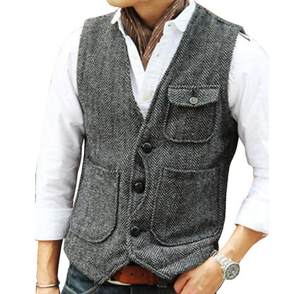 ✨ Vintage Smart Style | Men's Textured V-Neck Casual Waistcoat