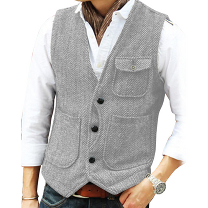 ✨ Vintage Smart Style | Men's Textured V-Neck Casual Waistcoat