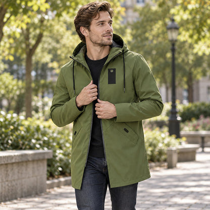 Men's Mid-Length Hooded Windbreaker Trench