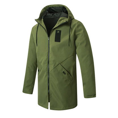 Men's Mid-Length Hooded Windbreaker Trench