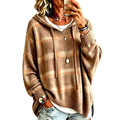 Women's Retro Plaid Hooded Knit Sweater