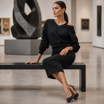 ⌛Limited-Time Offer-Women's Off-Shoulder Sweatshirt & Camisole Dress Set