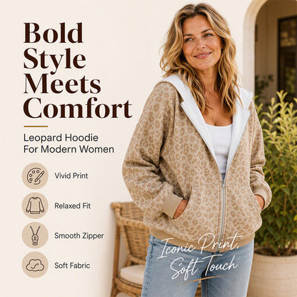 Women's Leopard Print Zip-Up Hoodie