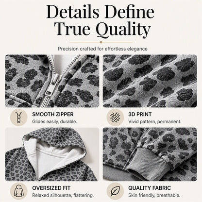 Women's Leopard Print Zip-Up Hoodie
