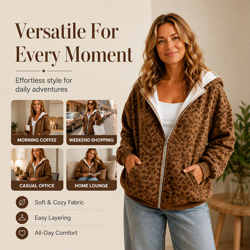 Women's Leopard Print Zip-Up Hoodie