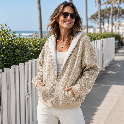 Women's Leopard Print Zip-Up Hoodie