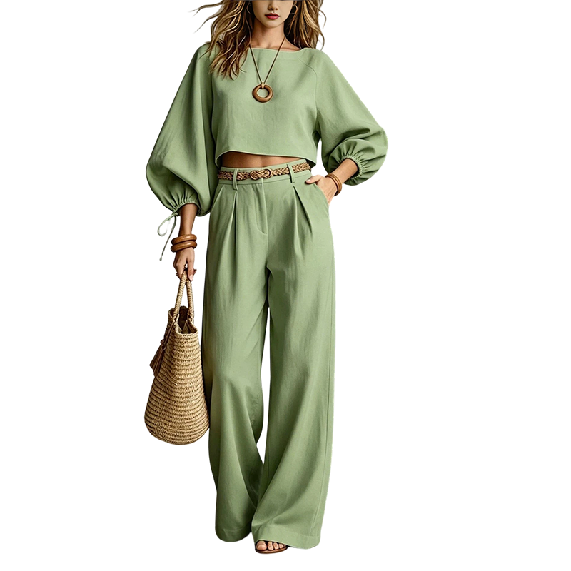 ✨ One Set, More Ways to Wear | Women's Crop Top & Wide-Leg Pants 2-Piece Set