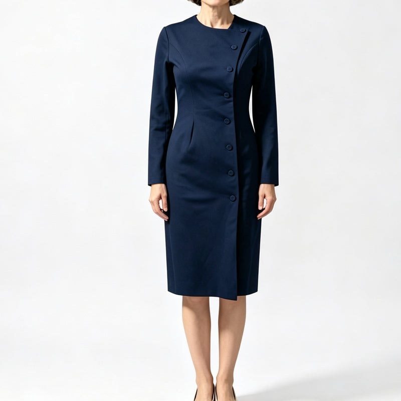 💃 Asymmetric Detail, Flattering Shape | Women's Diagonal-Button Midi Dress