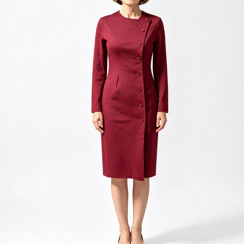 💃 Asymmetric Detail, Flattering Shape | Women's Diagonal-Button Midi Dress