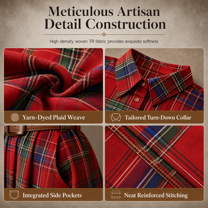 ✨ French-Inspired Elegance | Women's Plaid Cinched-Waist Pleated A-Line Dress